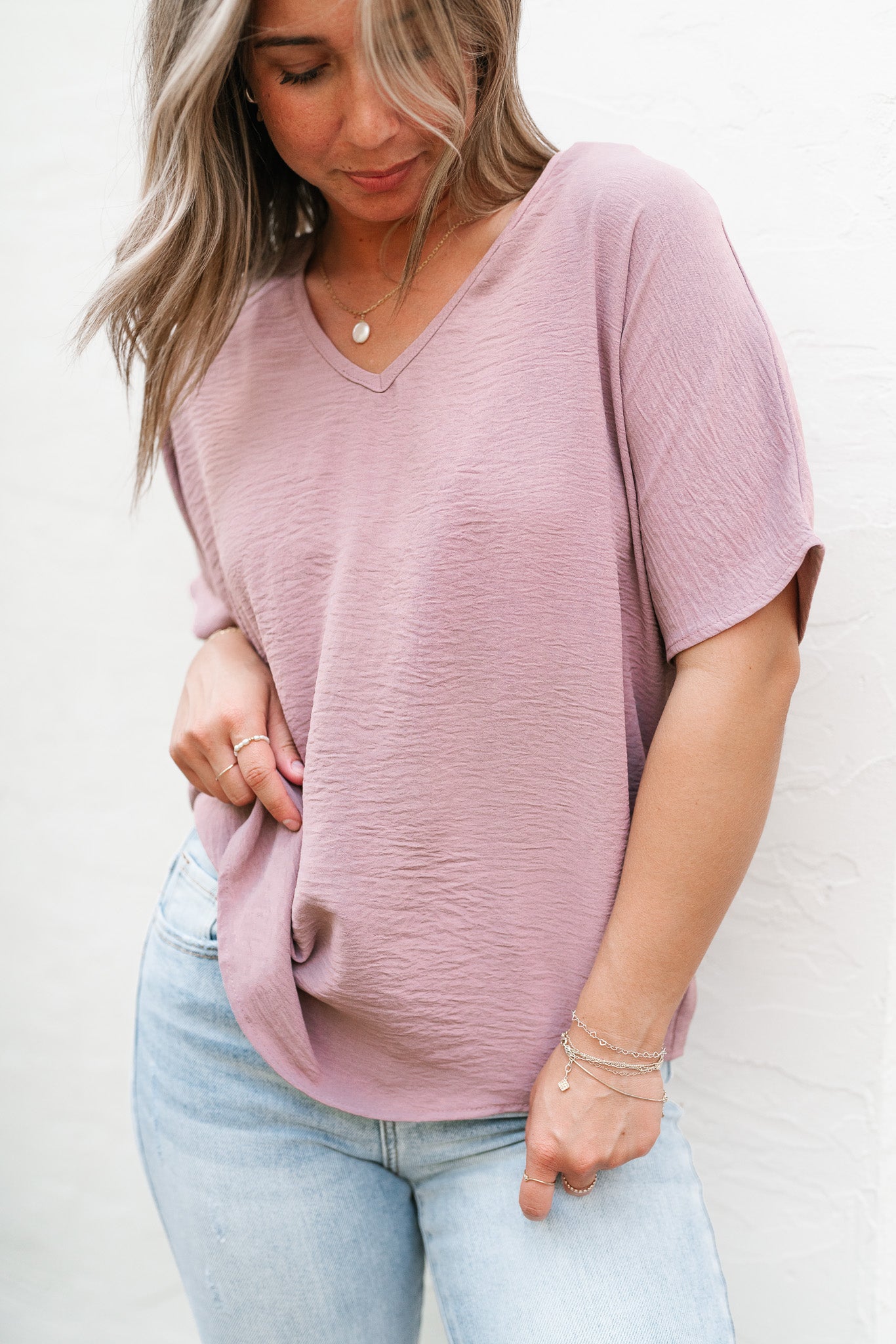 Simply Summer V-Neck Top- Dusty Rose