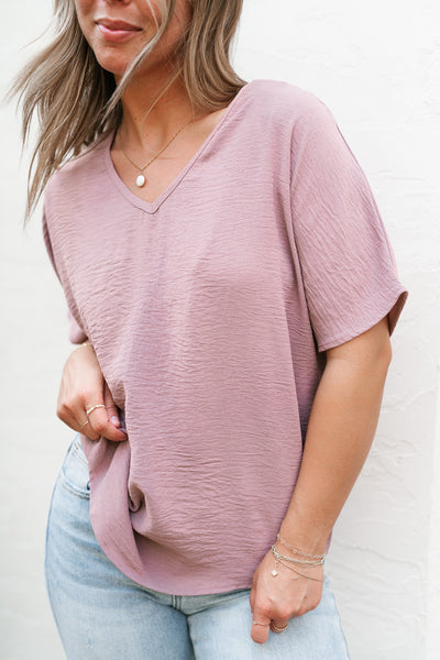 Simply Summer V-Neck Top- Dusty Rose