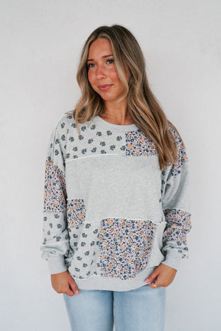 Forevermore Patchwork Crewneck - Heather Gray
