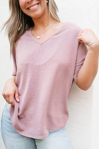 Simply Summer V-Neck Top- Dusty Rose