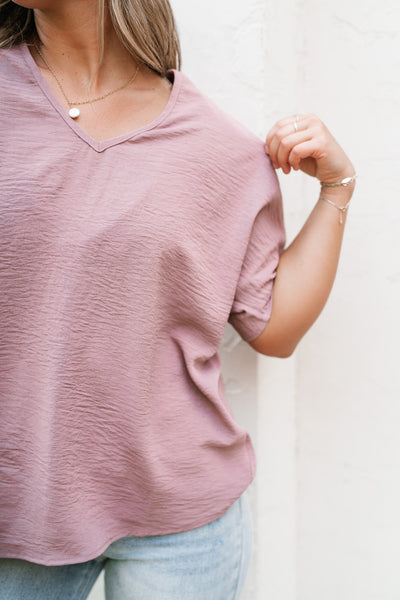 Simply Summer V-Neck Top- Dusty Rose