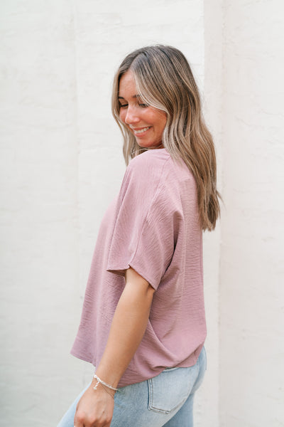 Simply Summer V-Neck Top- Dusty Rose