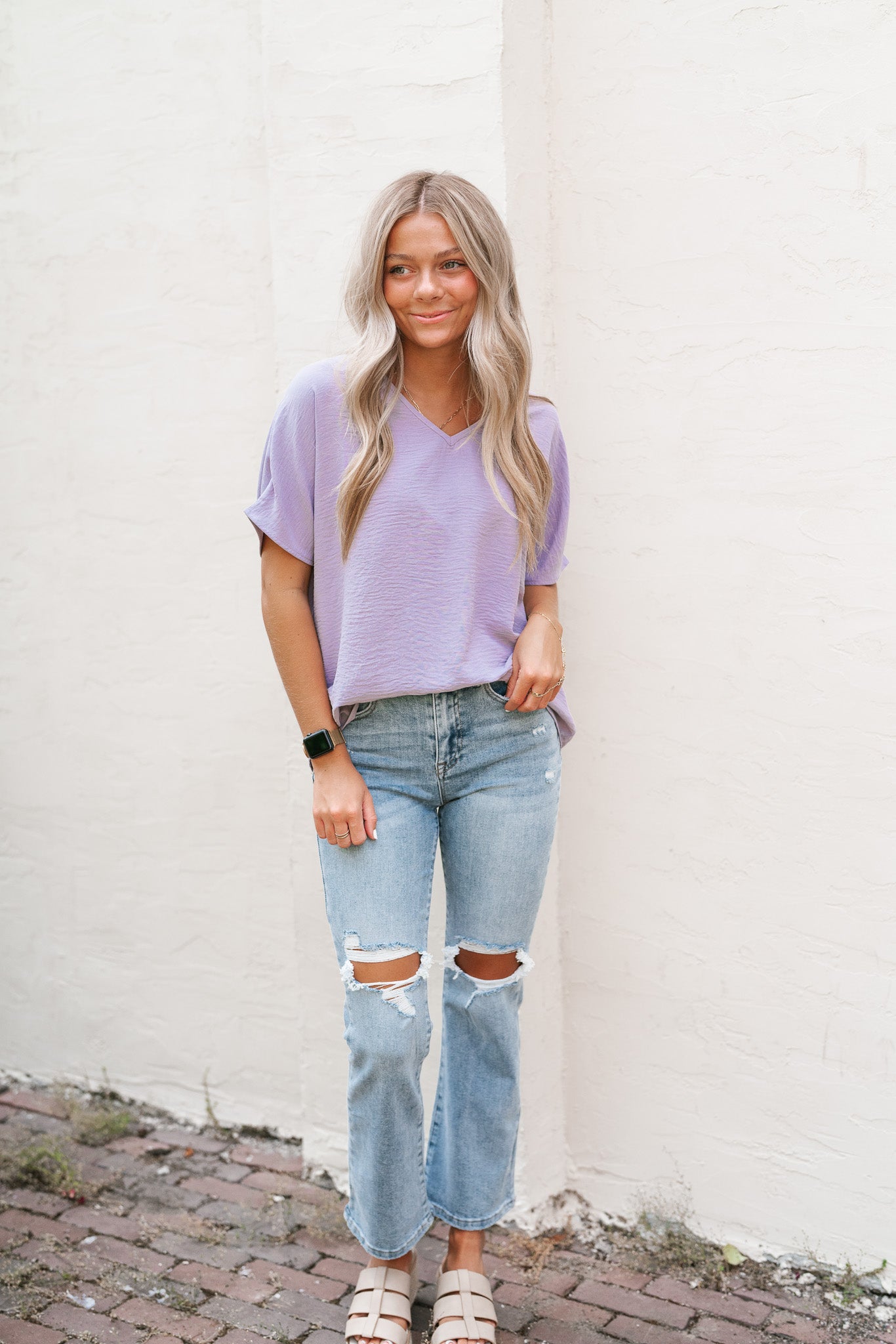 Simply Summer V-Neck Top- Lavender