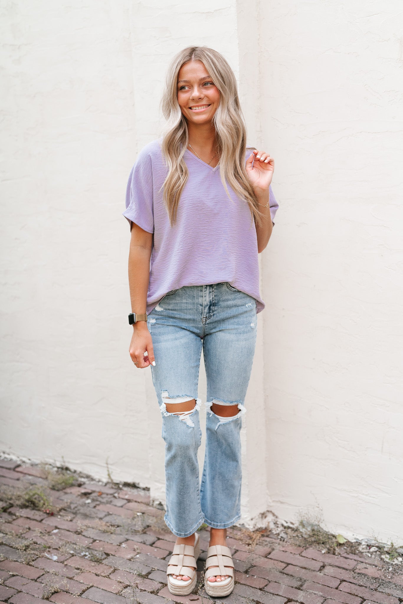 Simply Summer V-Neck Top- Lavender