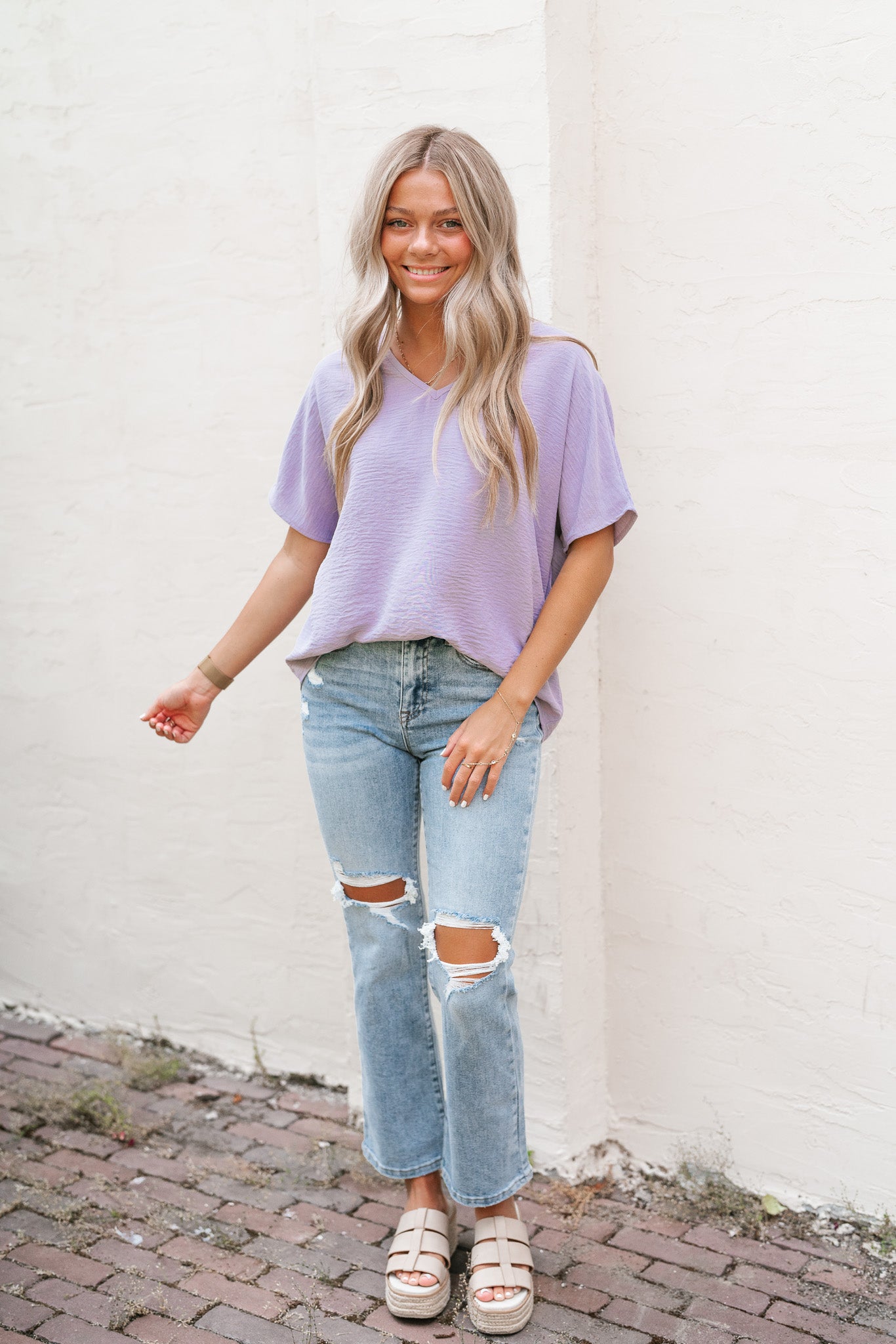 Simply Summer V-Neck Top- Lavender