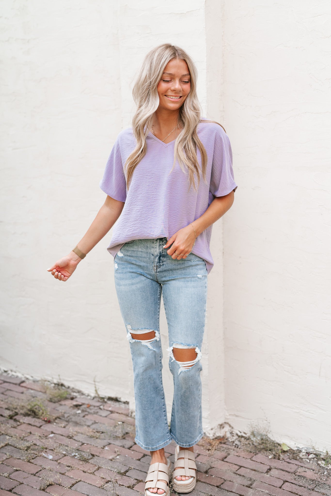 Simply Summer V-Neck Top- Lavender