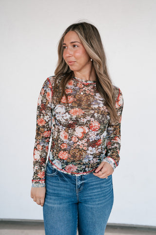 Wildflower Floral Long Sleeve Mesh Top