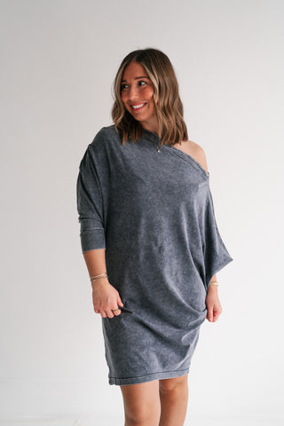 Sundown Off-Shoulder Washed Dolman Sleeve Top - Navy