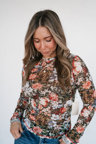 Wildflower Floral Long Sleeve Mesh Top