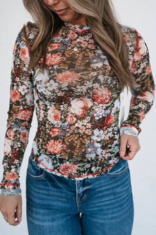 Wildflower Floral Long Sleeve Mesh Top
