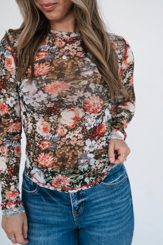Wildflower Floral Long Sleeve Mesh Top