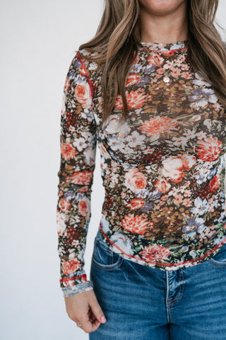 Wildflower Floral Long Sleeve Mesh Top