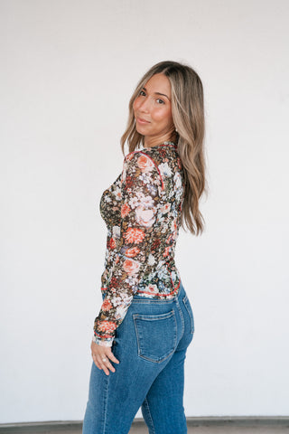 Wildflower Floral Long Sleeve Mesh Top