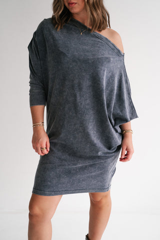 Sundown Off-Shoulder Washed Dolman Sleeve Top - Navy