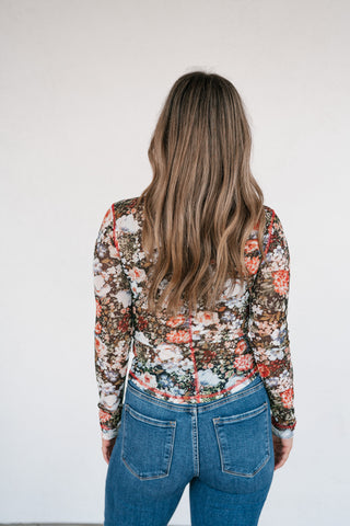 Wildflower Floral Long Sleeve Mesh Top