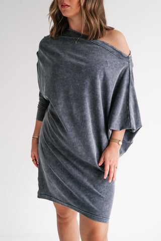 Sundown Off-Shoulder Washed Dolman Sleeve Top - Navy