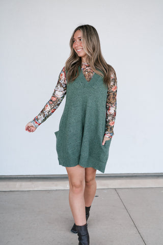 Eliza Sweater Vest Tunic Top - Olive