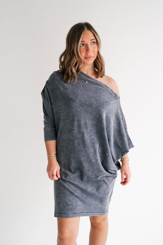 Sundown Off-Shoulder Washed Dolman Sleeve Top - Navy