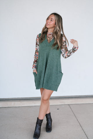Eliza Sweater Vest Tunic Top - Olive