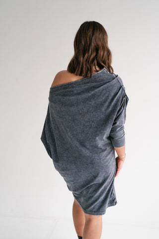 Sundown Off-Shoulder Washed Dolman Sleeve Top - Navy