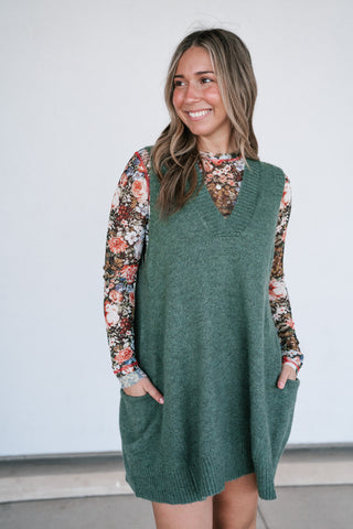 Eliza Sweater Vest Tunic Top - Olive