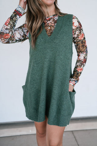 Eliza Sweater Vest Tunic Top - Olive