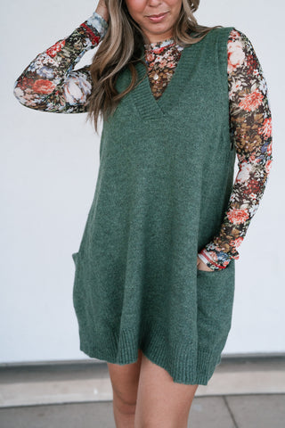 Eliza Sweater Vest Tunic Top - Olive