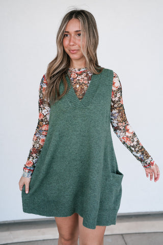 Eliza Sweater Vest Tunic Top - Olive