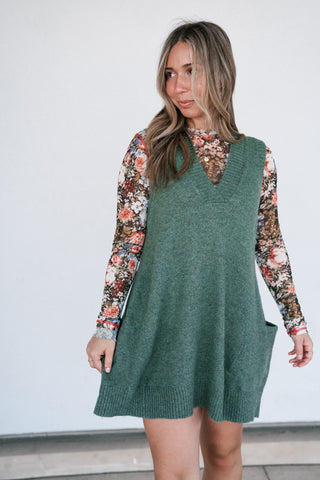 Eliza Sweater Vest Tunic Top - Olive