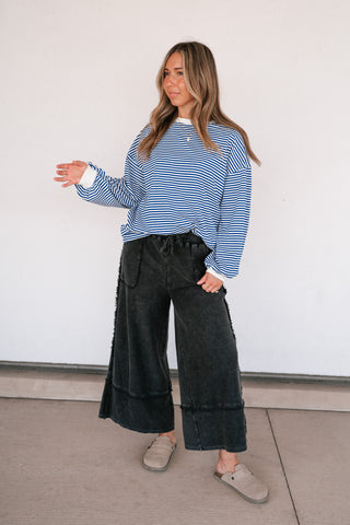 Fine Line Relaxed Striped Everyday Top - Royal Blue