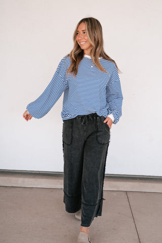 Fine Line Relaxed Striped Everyday Top - Royal Blue
