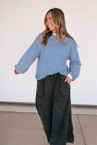 Fine Line Relaxed Striped Everyday Top - Royal Blue