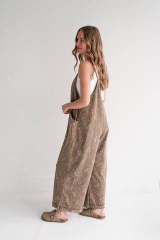 Blossom Trail Floral Wide Leg Jumpsuit - Moss