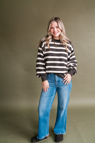 Shore Mist Striped Knit Sweater - Brown