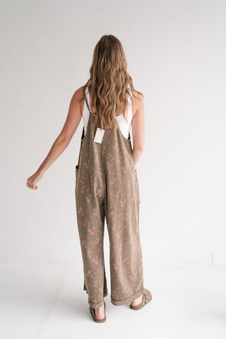 Blossom Trail Floral Wide Leg Jumpsuit - Moss