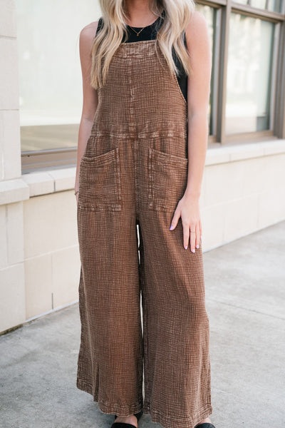 {PREORDER!} Take Me Back Mineral Wash Jumpsuit - Coco Brown
