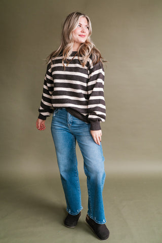 Shore Mist Striped Knit Sweater - Brown