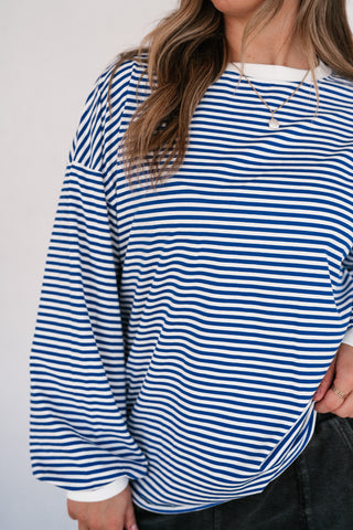 Fine Line Relaxed Striped Everyday Top - Royal Blue