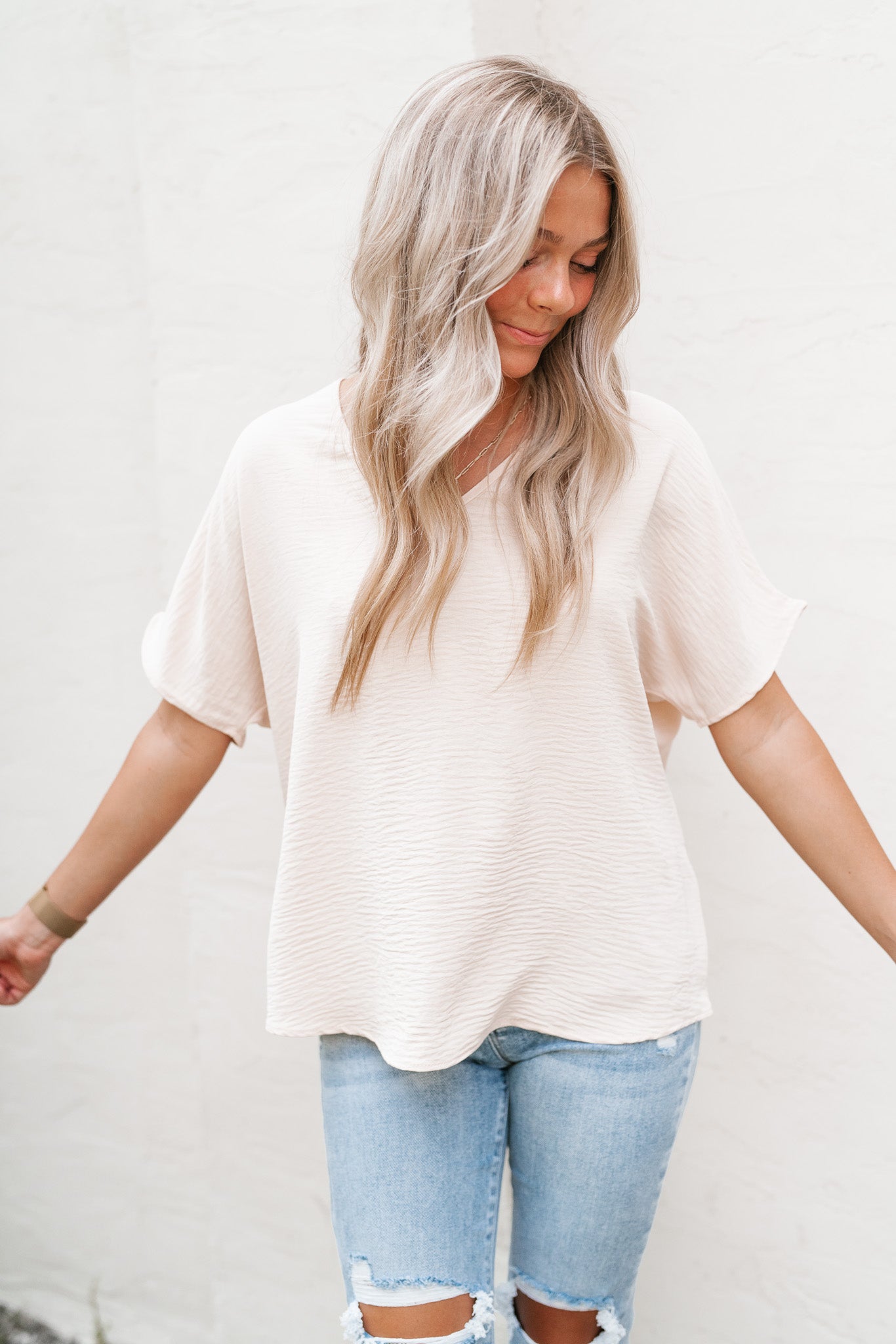 Simply Summer V-Neck Top- Oatmeal