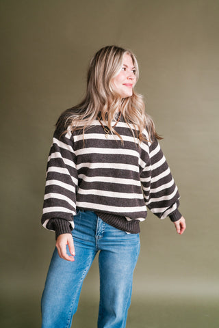 Shore Mist Striped Knit Sweater - Brown