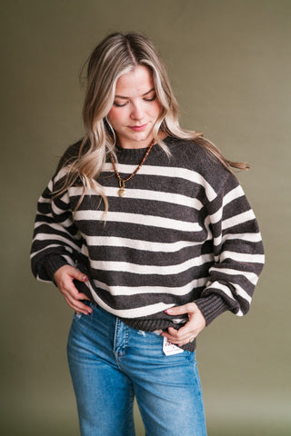 Shore Mist Striped Knit Sweater - Brown
