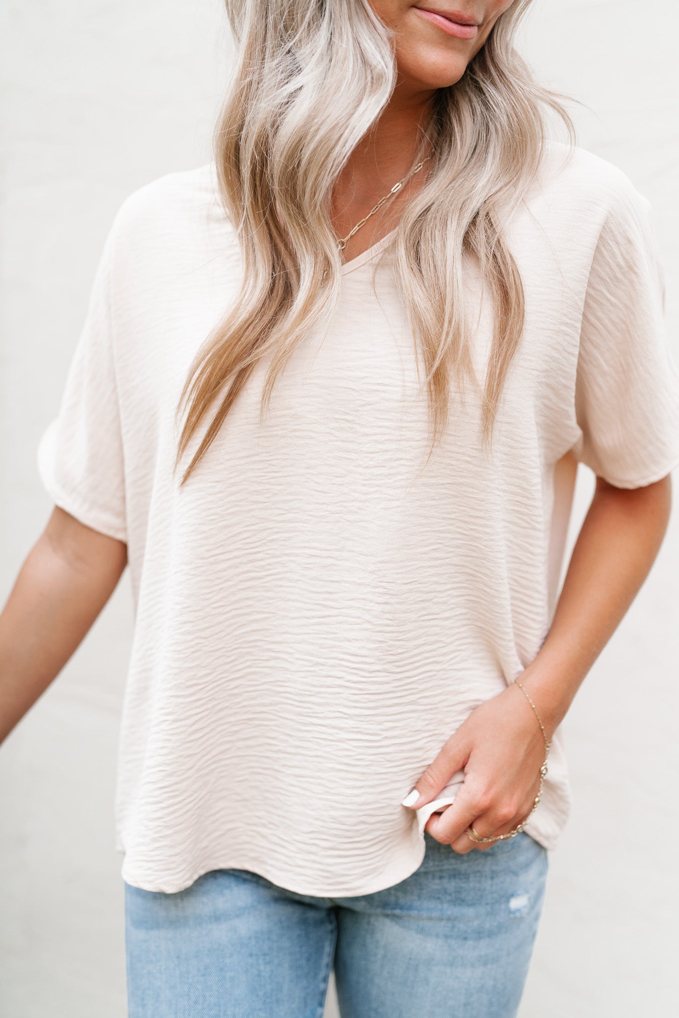 Simply Summer V-Neck Top- Oatmeal