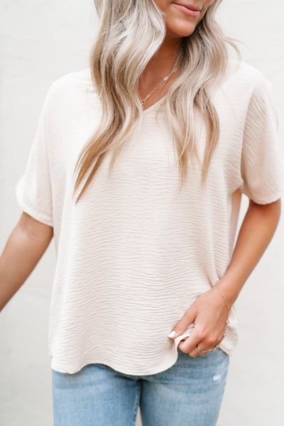 Simply Summer V-Neck Top- Oatmeal