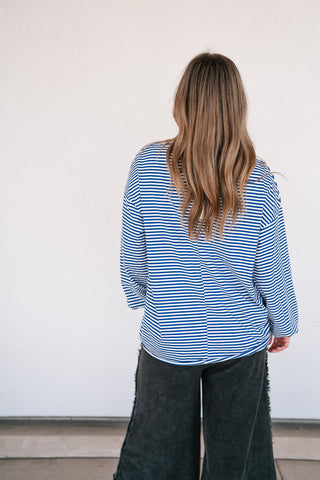 Fine Line Relaxed Striped Everyday Top - Royal Blue