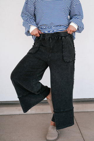 Can't Compete Mineral Wash Wide Leg Pants - Black