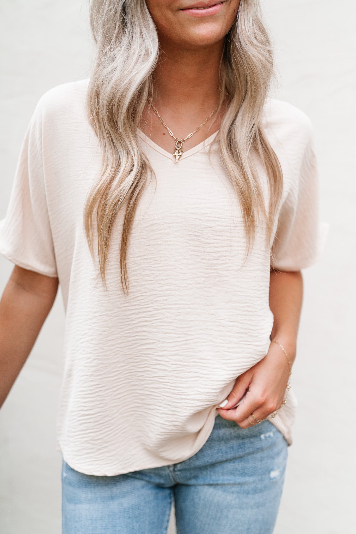 Simply Summer V-Neck Top- Oatmeal