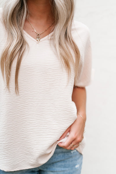 Simply Summer V-Neck Top- Oatmeal