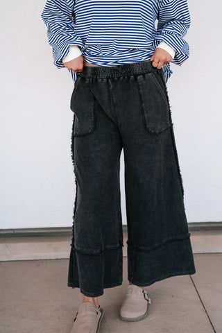 Can't Compete Mineral Wash Wide Leg Pants - Black