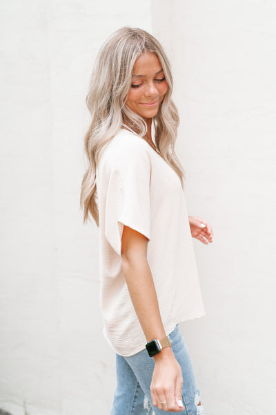 Simply Summer V-Neck Top- Oatmeal