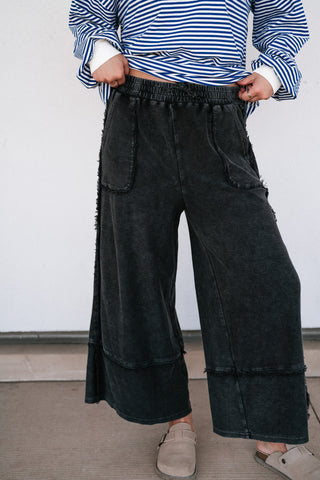 Can't Compete Mineral Wash Wide Leg Pants - Black
